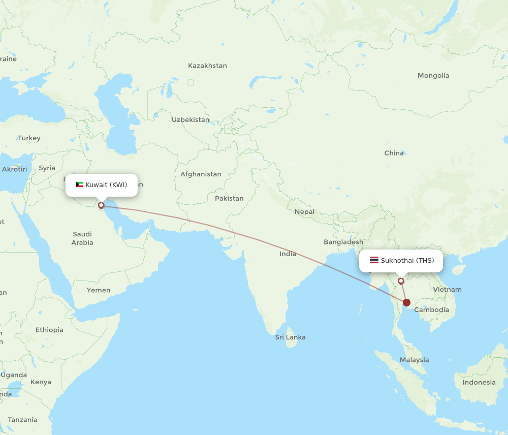 KWI-THS flight routes