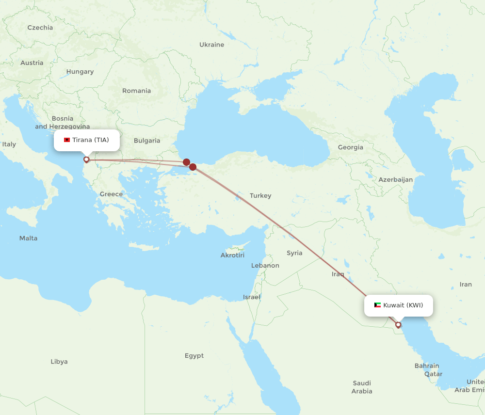 KWI to TIA flights and routes map