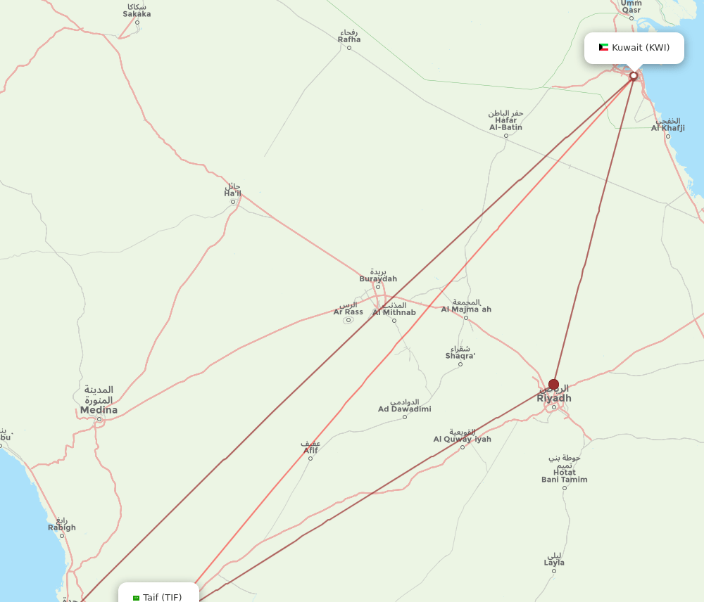 KWI-TIF flight routes