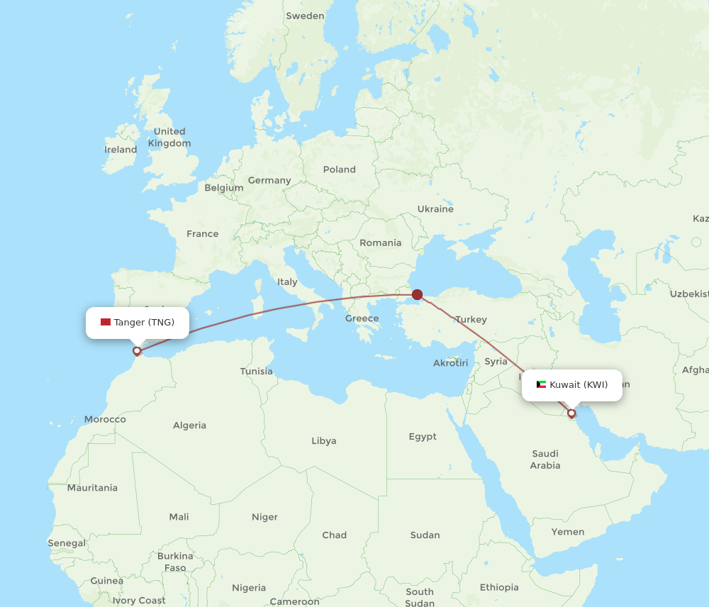 KWI-TNG flight routes