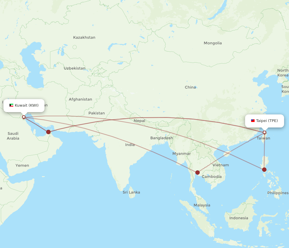 KWI-TPE flight routes