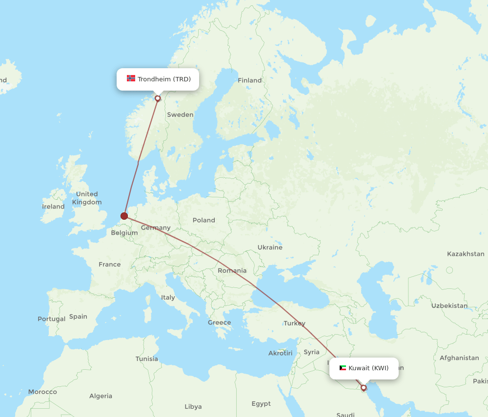 KWI to TRD flights and routes map