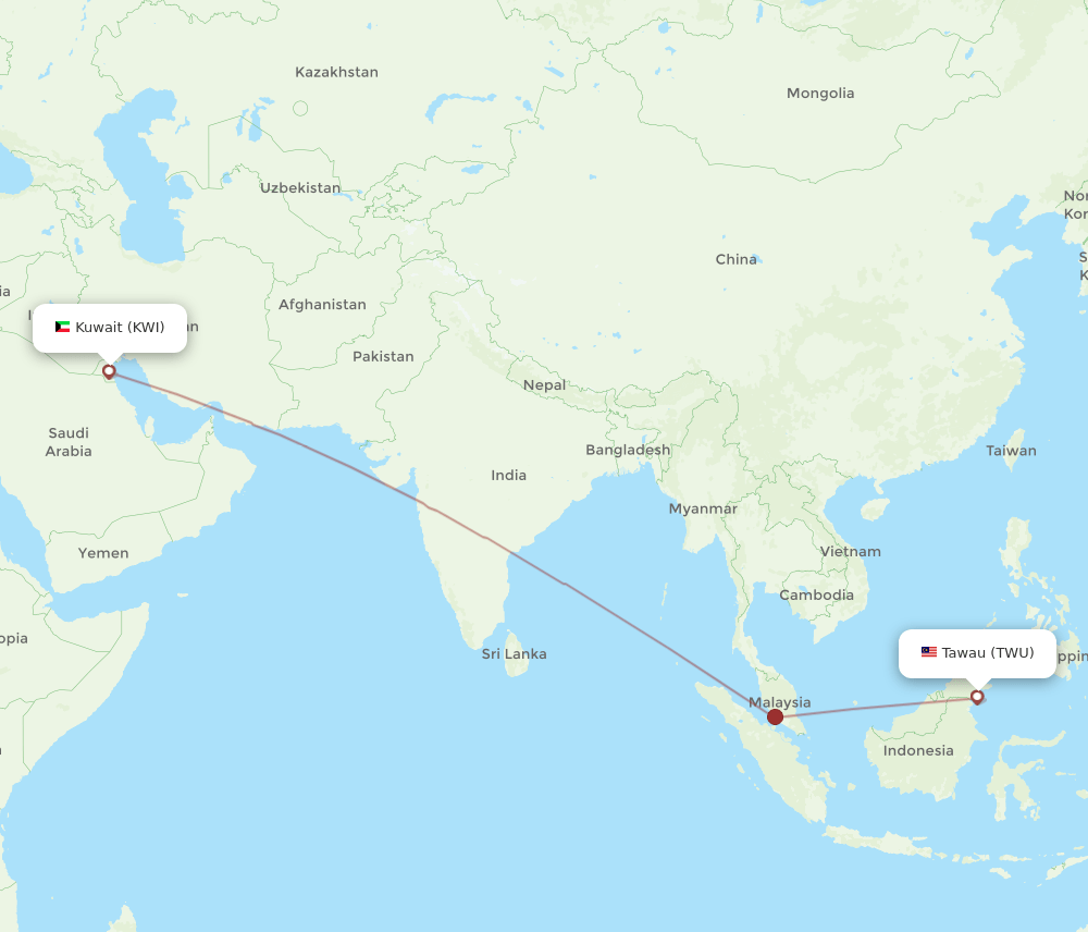 KWI-TWU flight routes