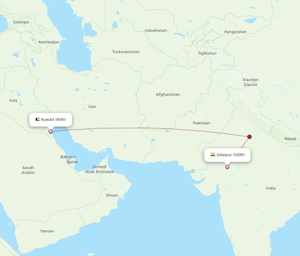 KWI-UDR flight routes
