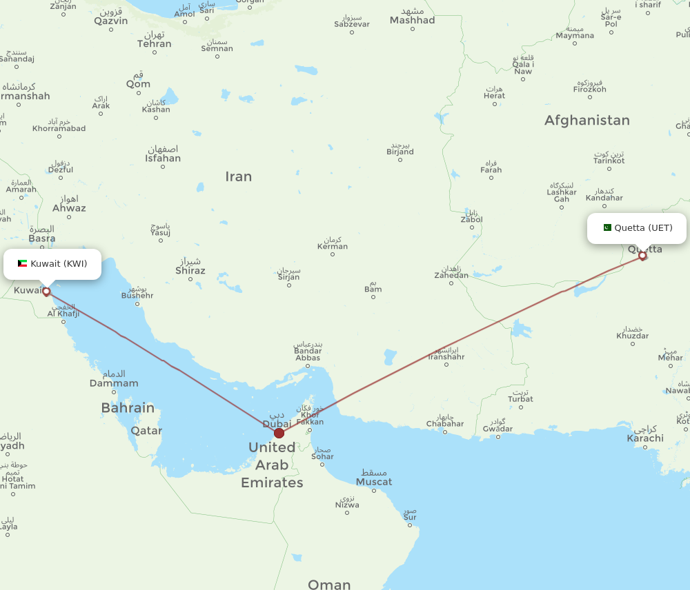 KWI to UET flights and routes map