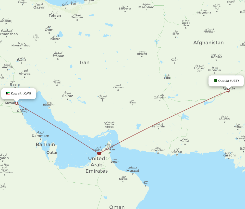 KWI-UET flight routes