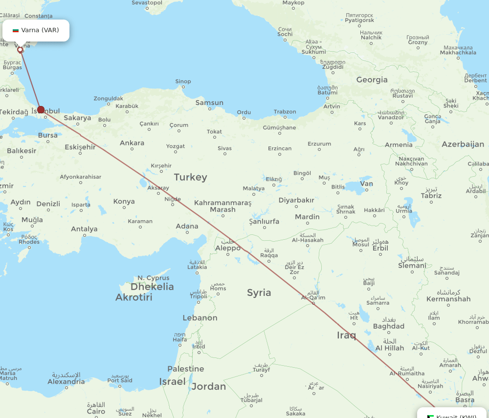 KWI to VAR flights and routes map