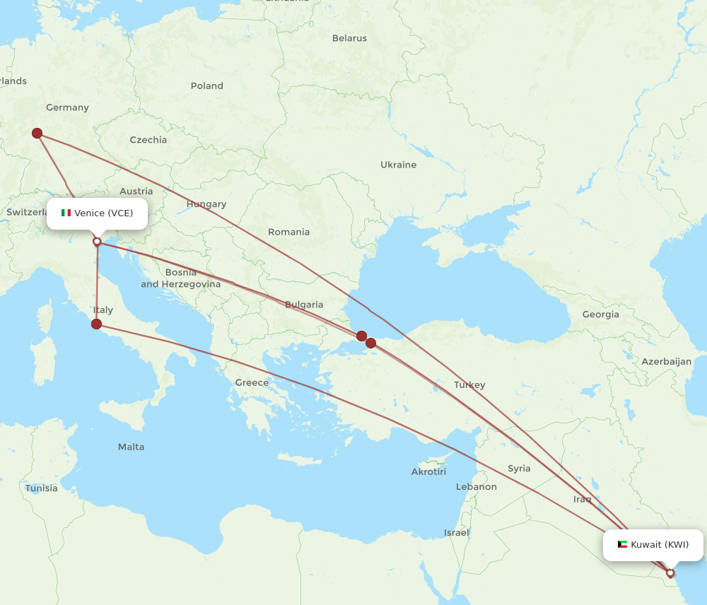 KWI-VCE flight routes