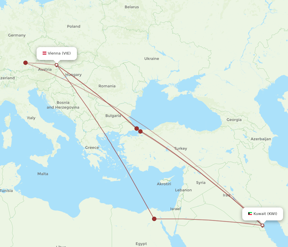 KWI to VIE flights and routes map