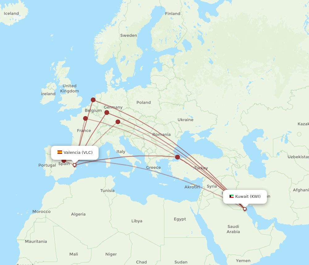 KWI-VLC flight routes