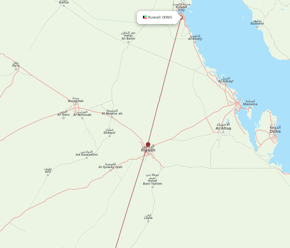 KWI-WAE flight routes