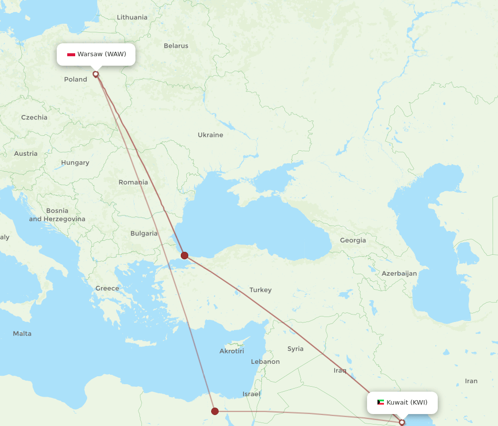 KWI-WAW flight routes