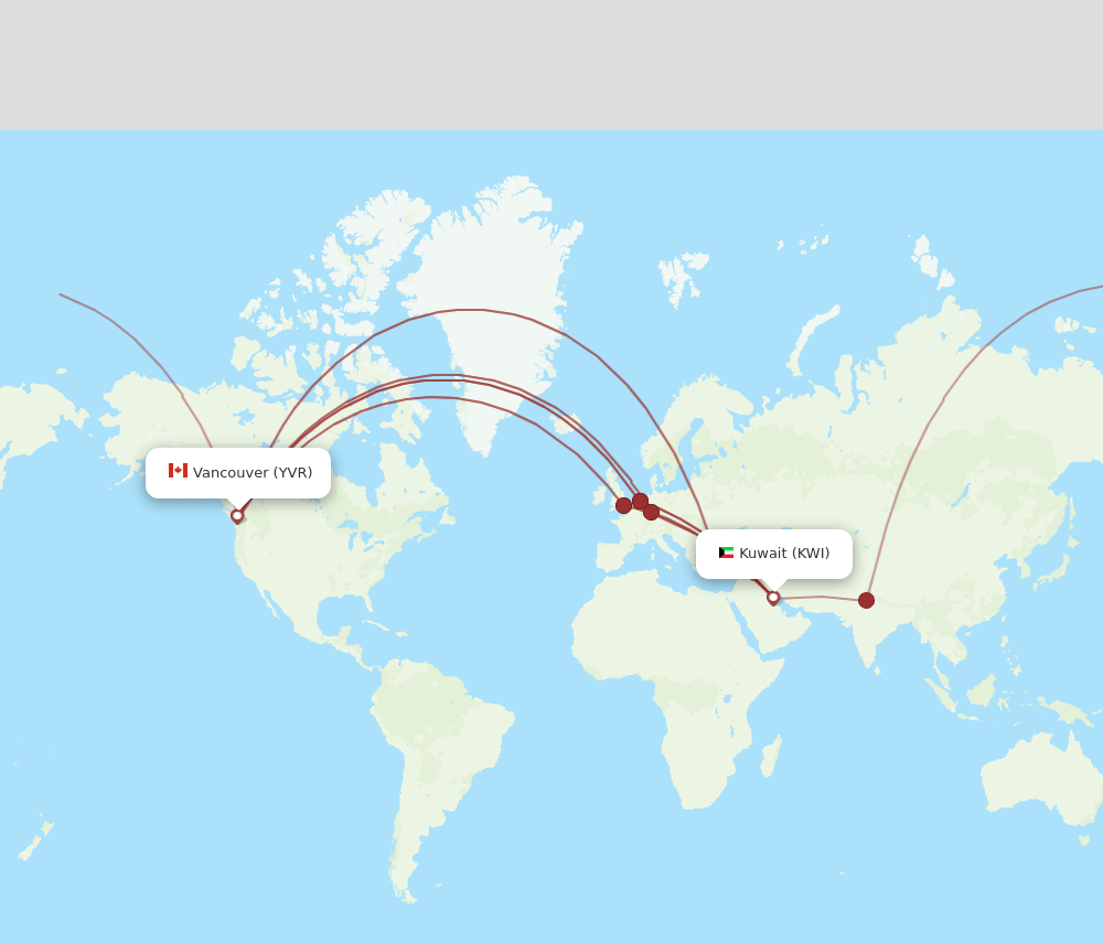 KWI to YVR flights and routes map