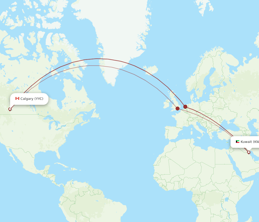 KWI-YYC flight routes