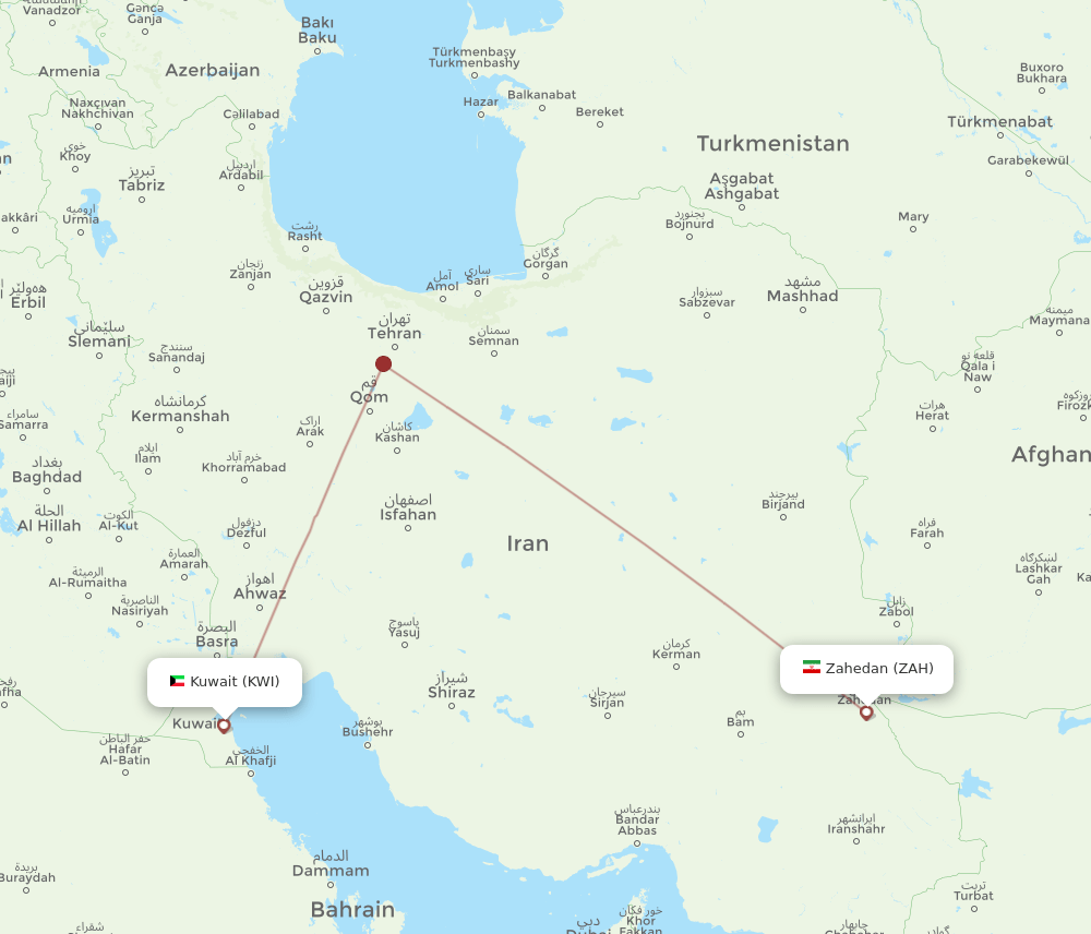 KWI to ZAH flights and routes map