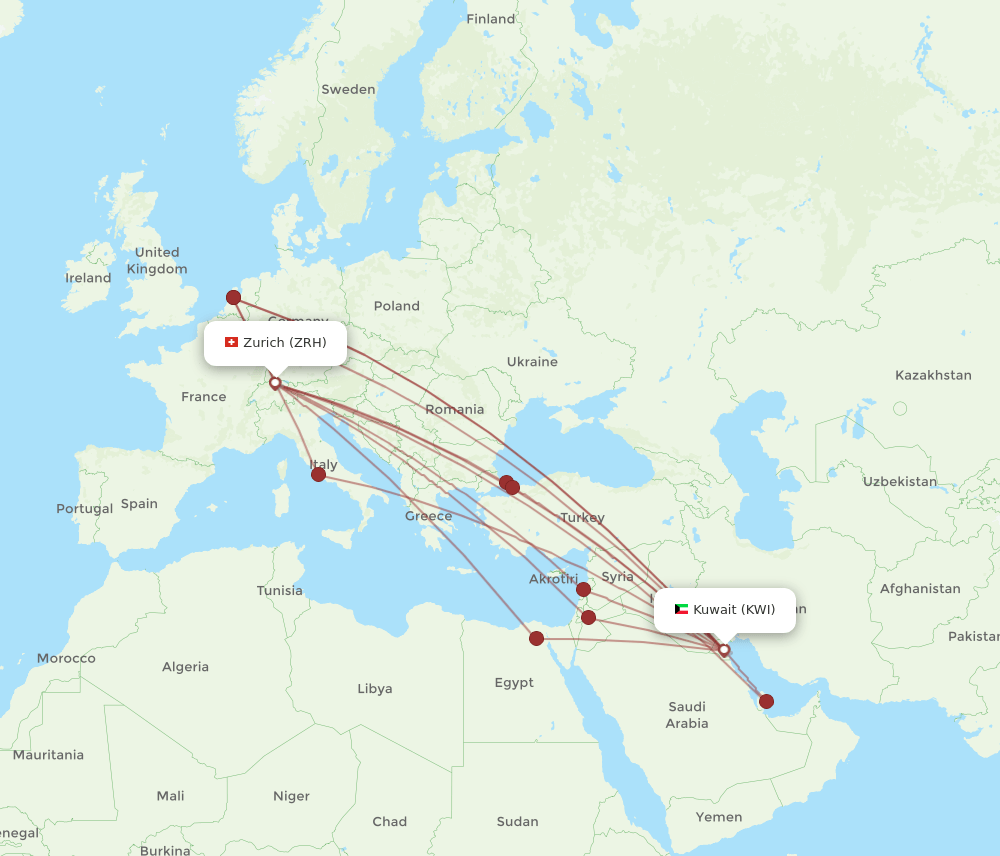 KWI-ZRH flight routes