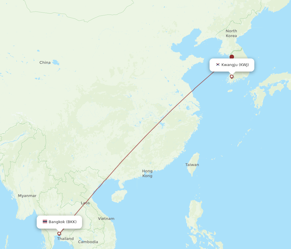 KWJ to BKK flights and routes map