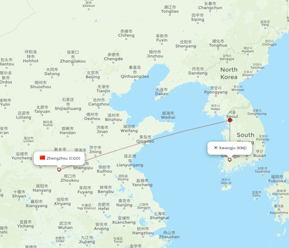 KWJ-CGO flight routes
