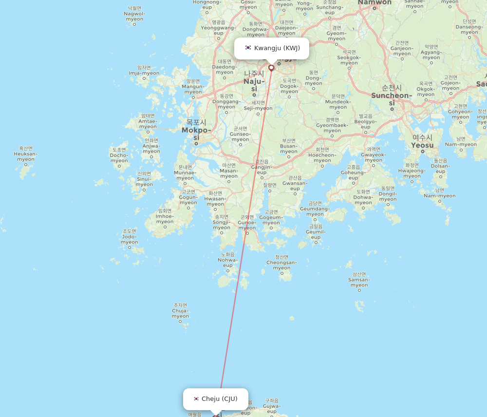 KWJ to CJU flights and routes map