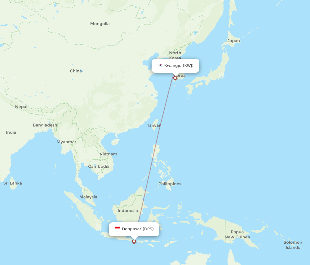 KWJ to DPS flights and routes map