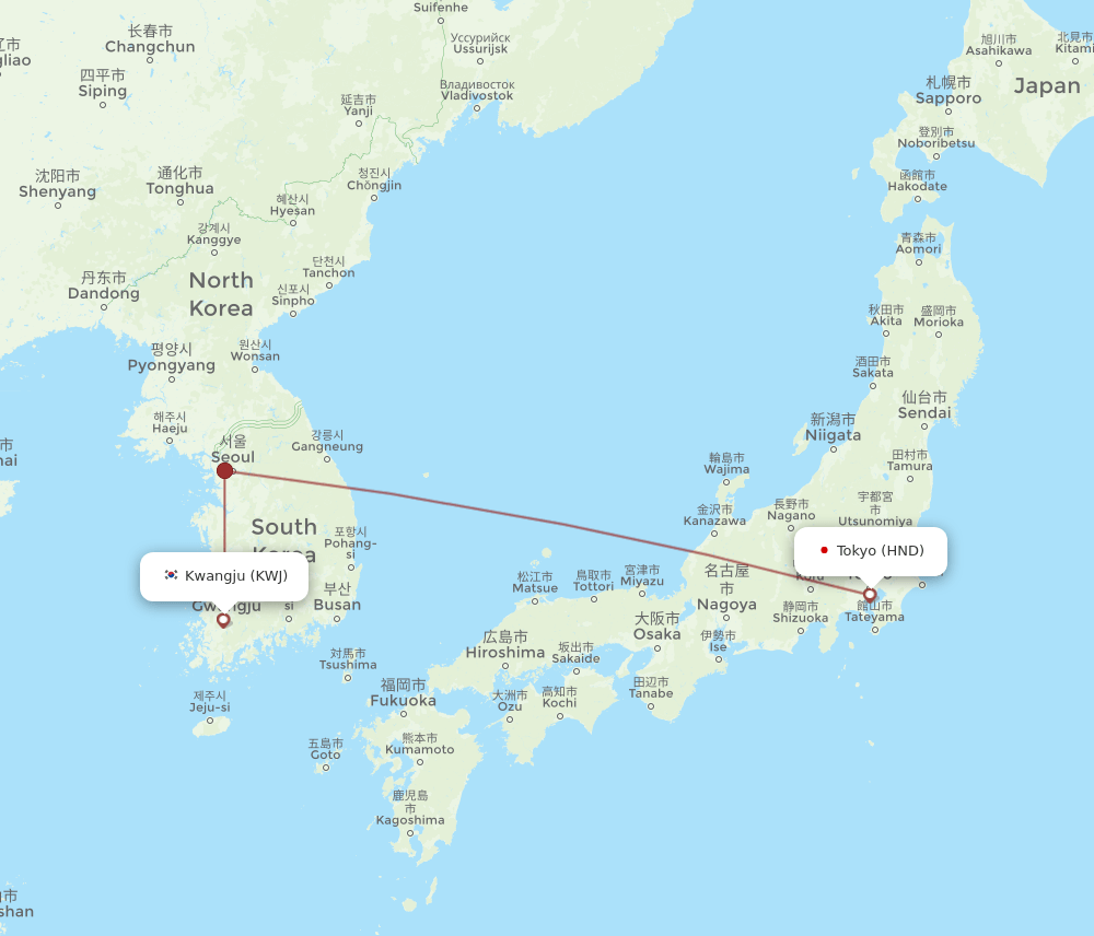 KWJ-HND flight routes