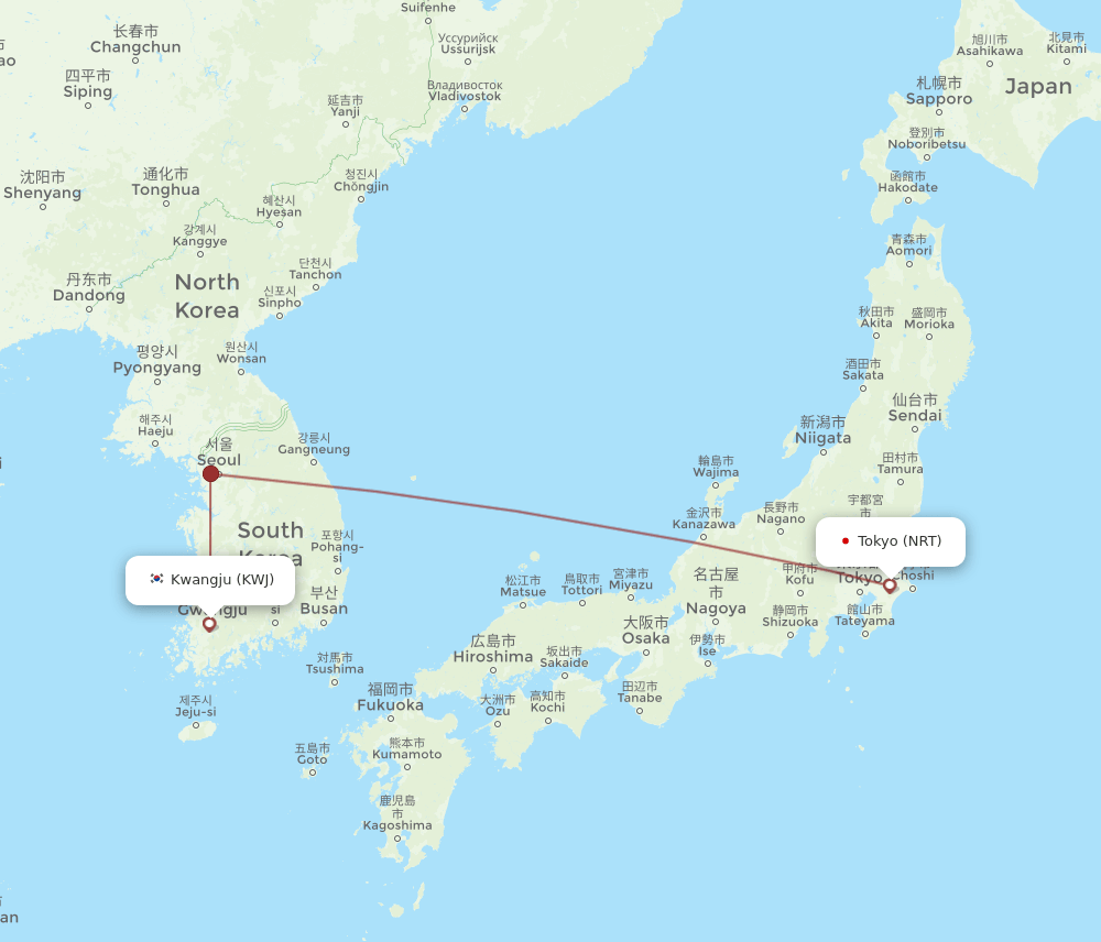 KWJ-NRT flight routes