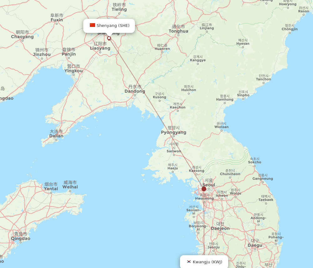 KWJ to SHE flights and routes map