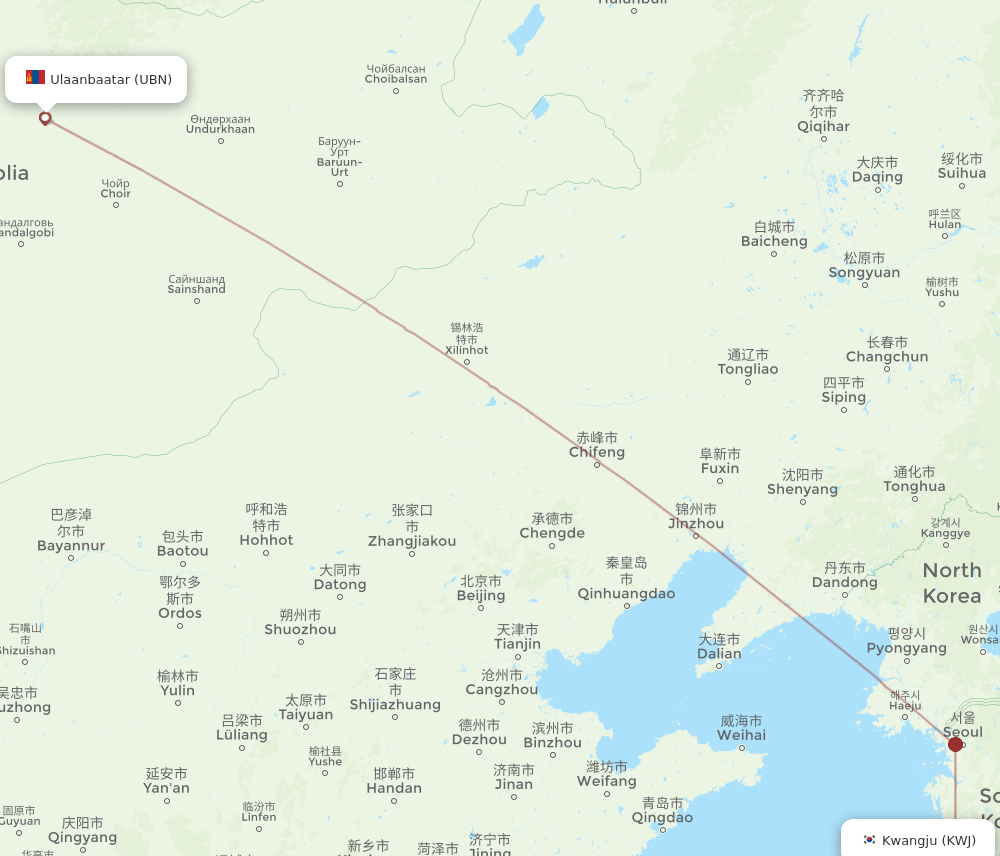 KWJ to UBN flights and routes map
