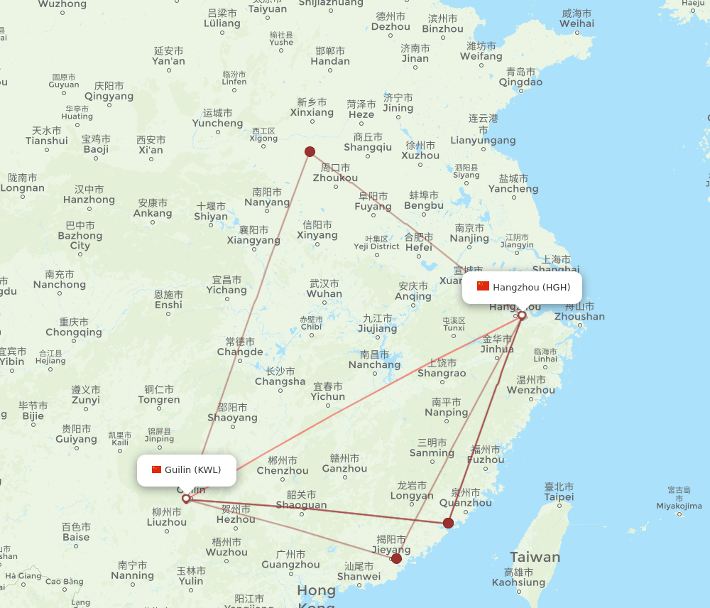 KWL-HGH flight routes