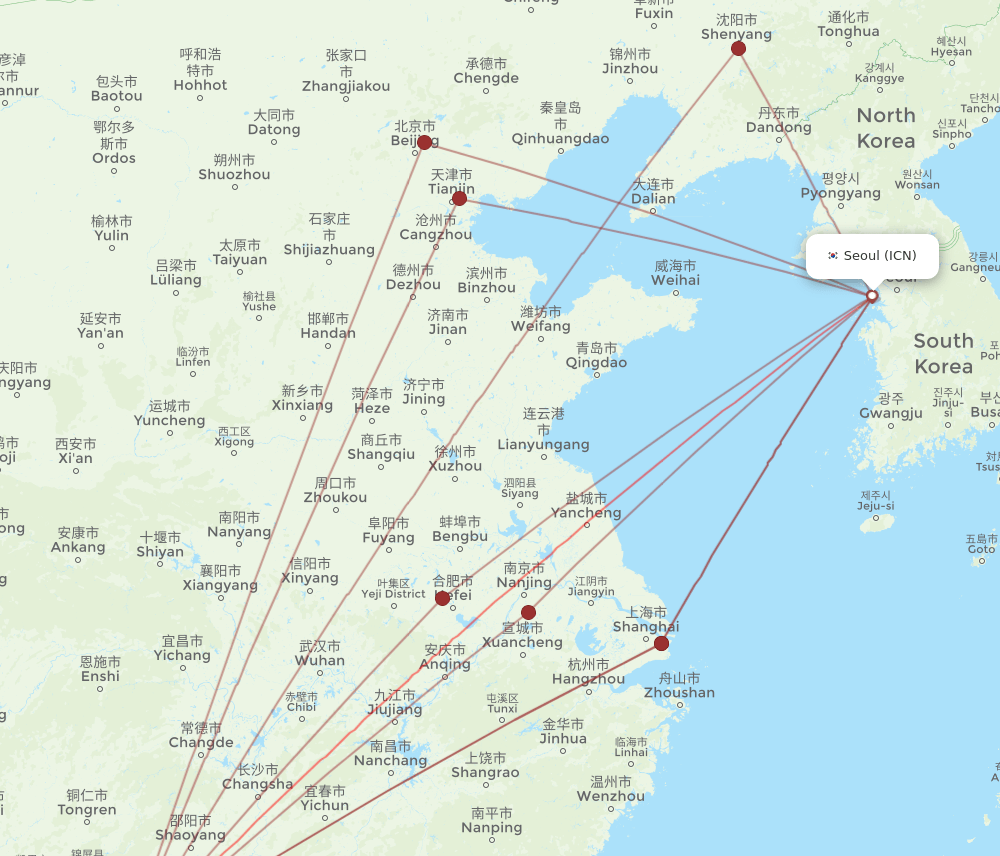 KWL to ICN flights and routes map