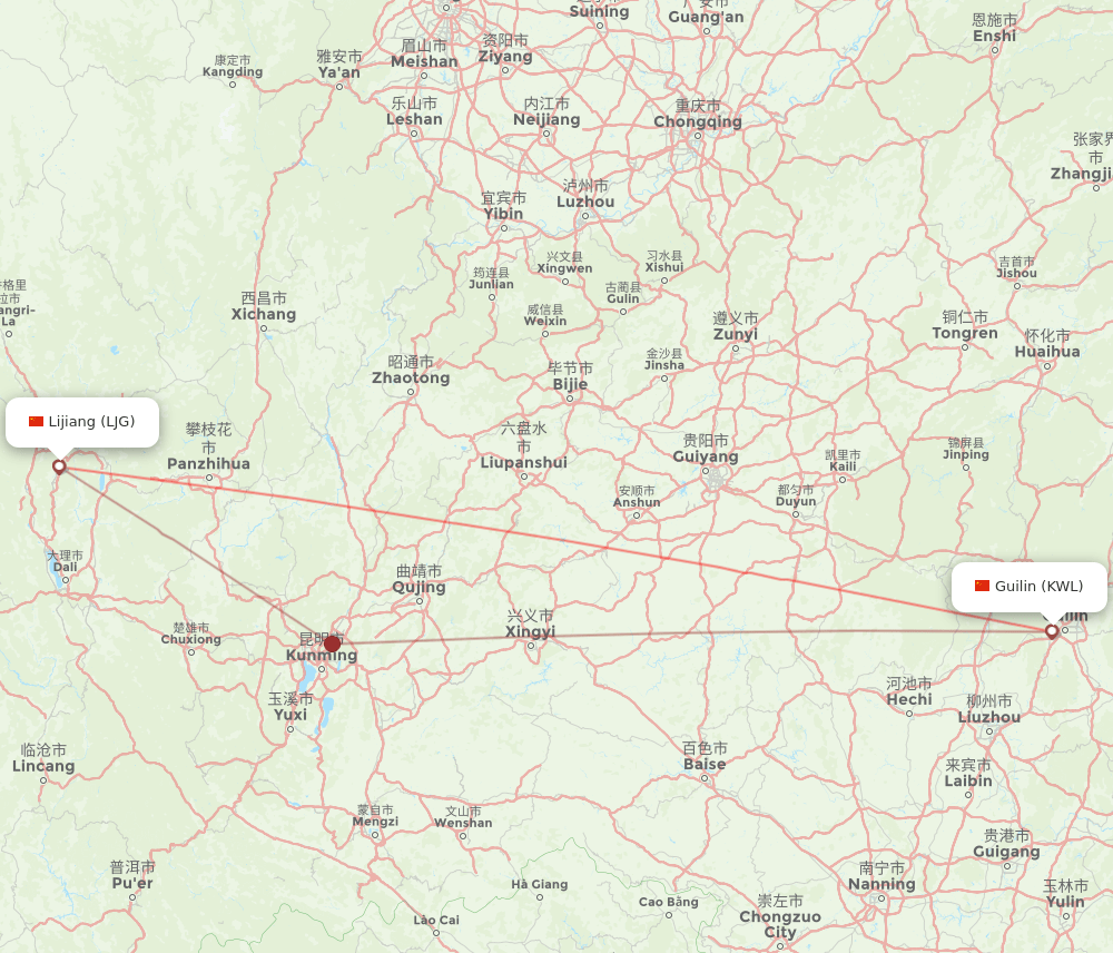 KWL-LJG flight routes