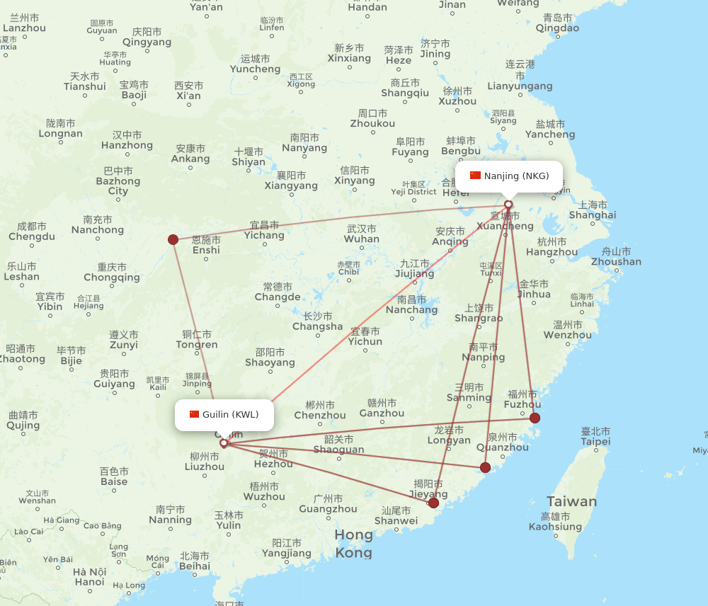 KWL to NKG flights and routes map
