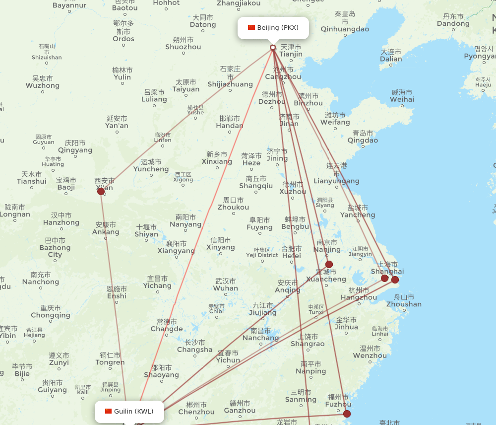 KWL to PKX flights and routes map