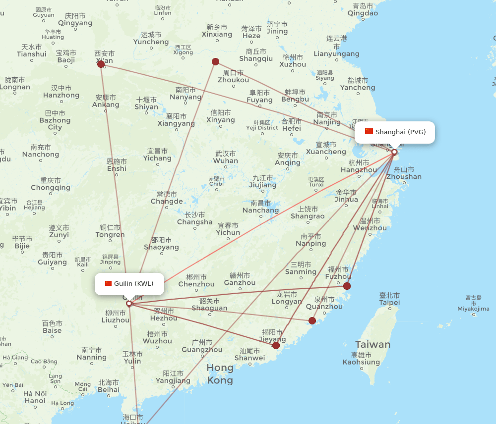 KWL-PVG flight routes