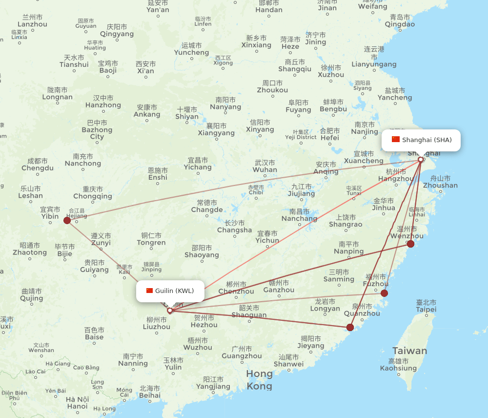 KWL-SHA flight routes