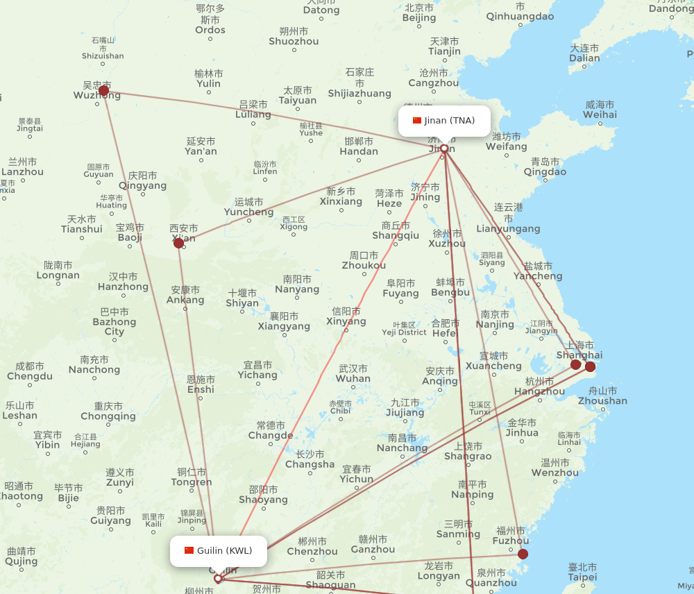 KWL-TNA flight routes