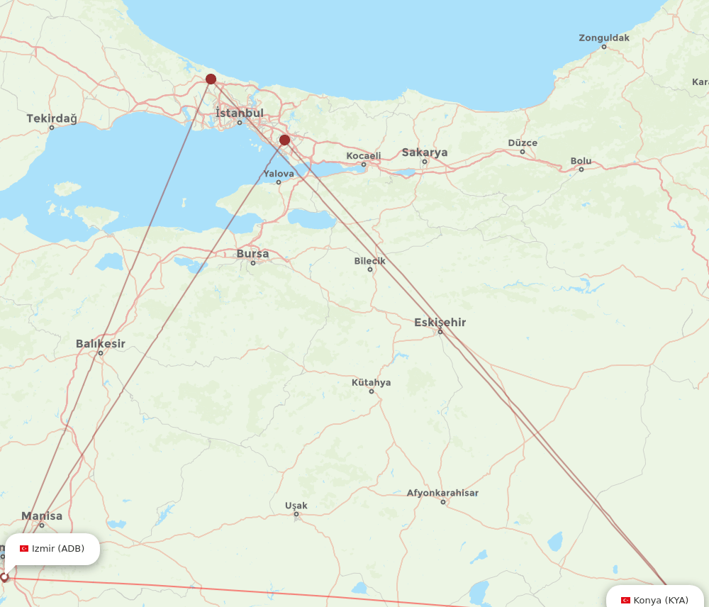 KYA-ADB flight routes