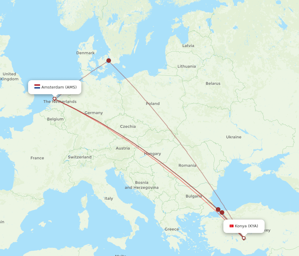 KYA-AMS flight routes