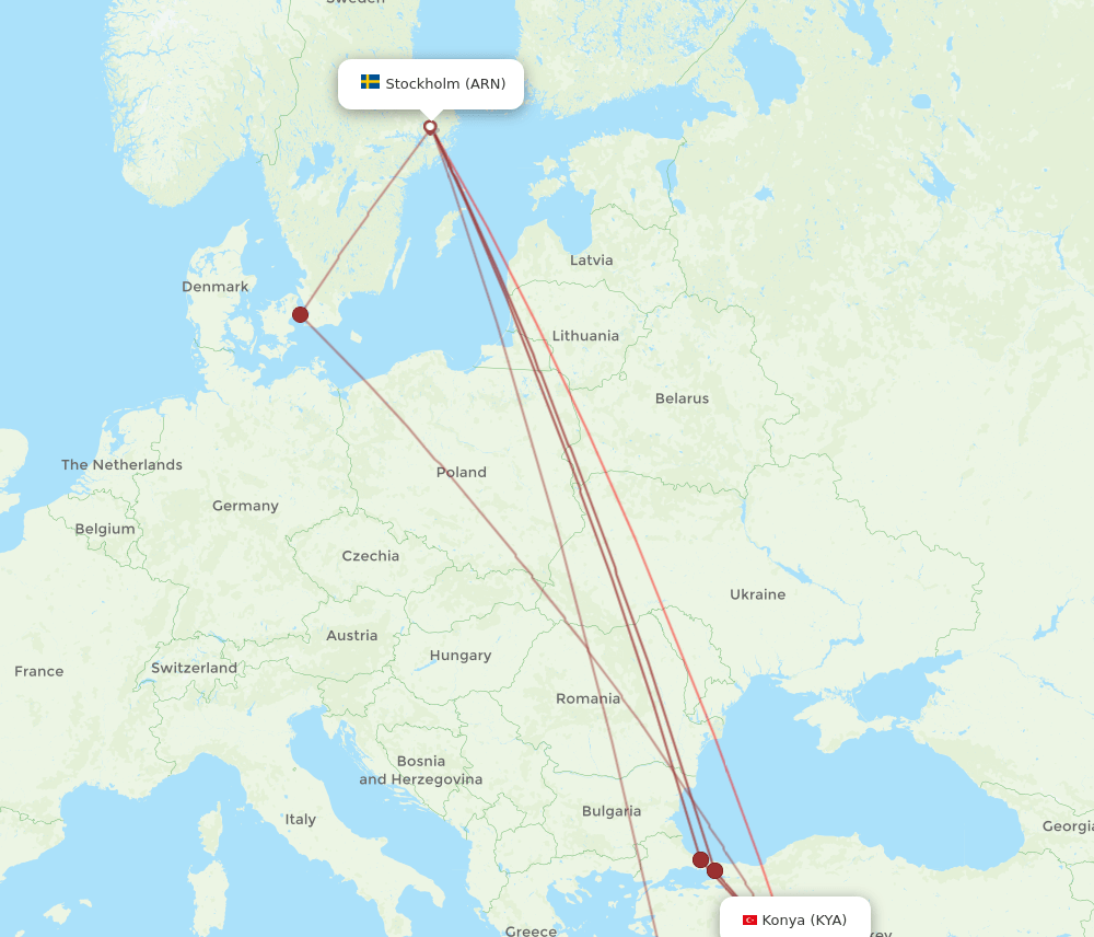 KYA to ARN flights and routes map
