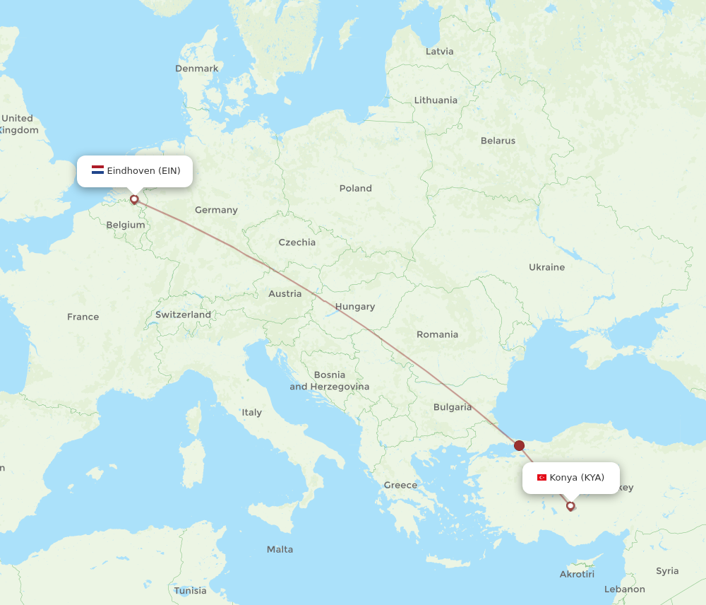 KYA to EIN flights and routes map