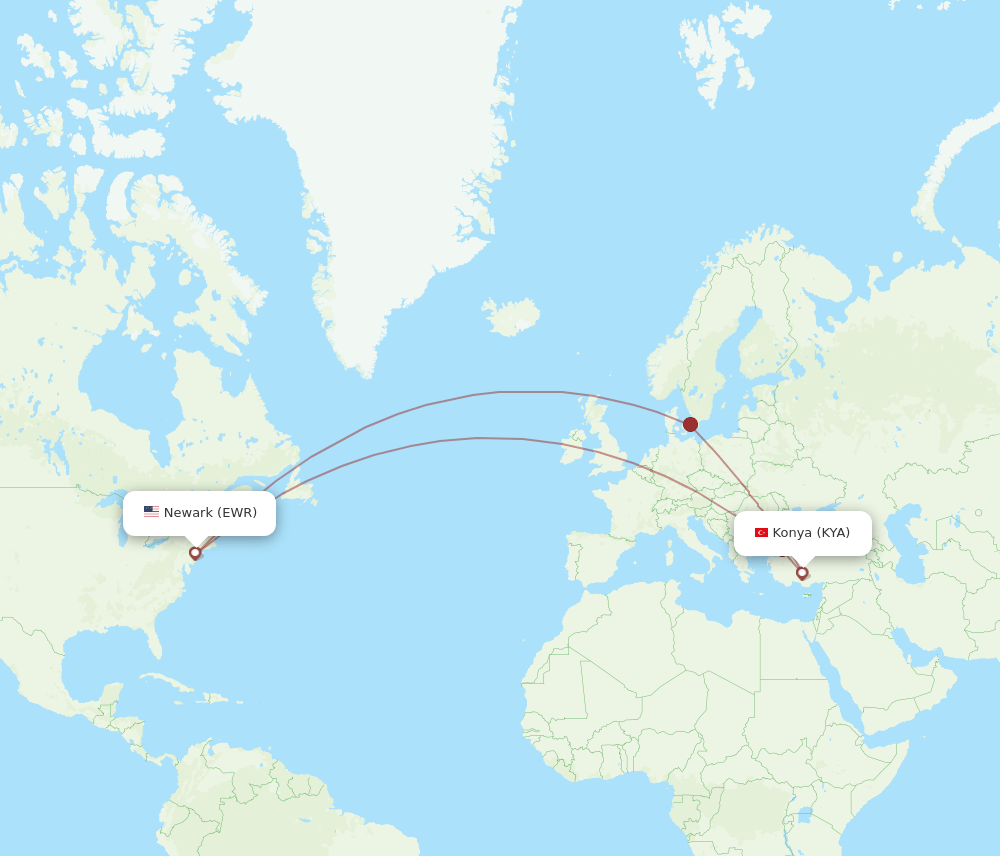 KYA-EWR flight routes