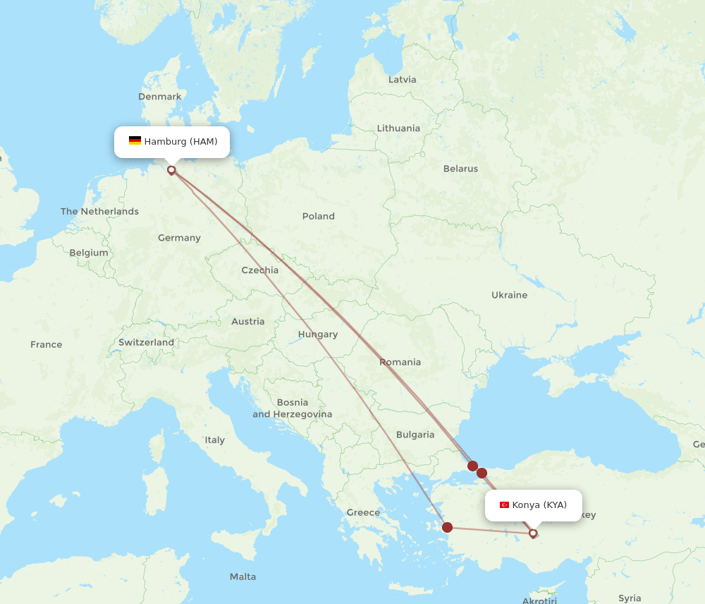 KYA-HAM flight routes