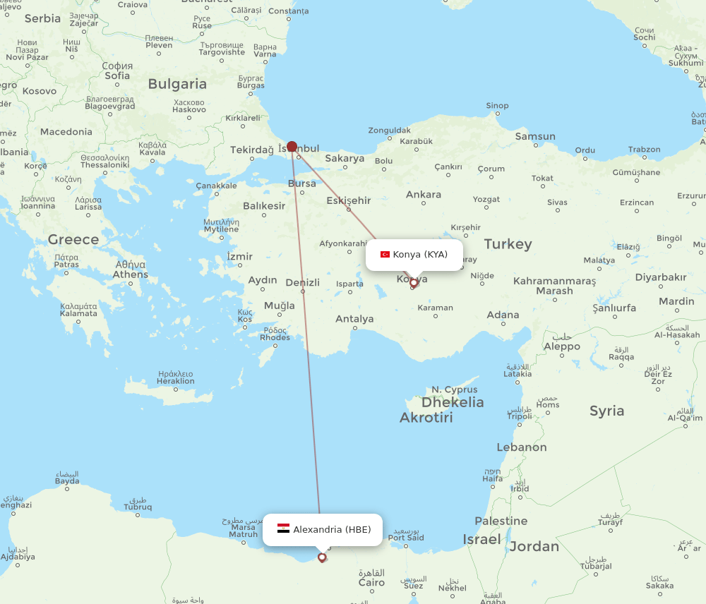 KYA-HBE flight routes