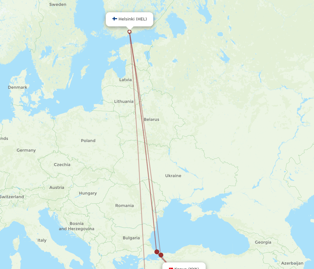 KYA-HEL flight routes