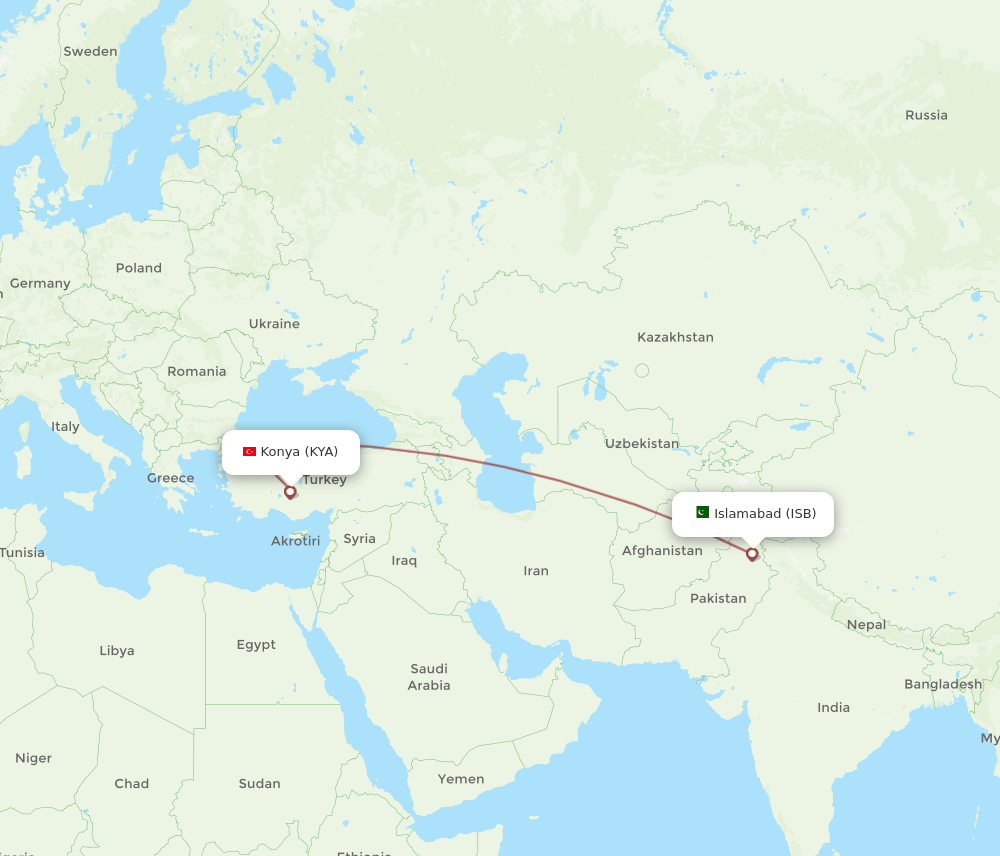 KYA to ISB flights and routes map