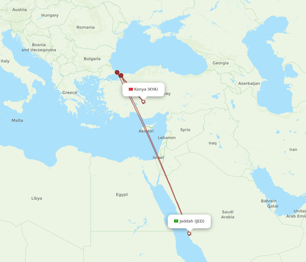 KYA to JED flights and routes map