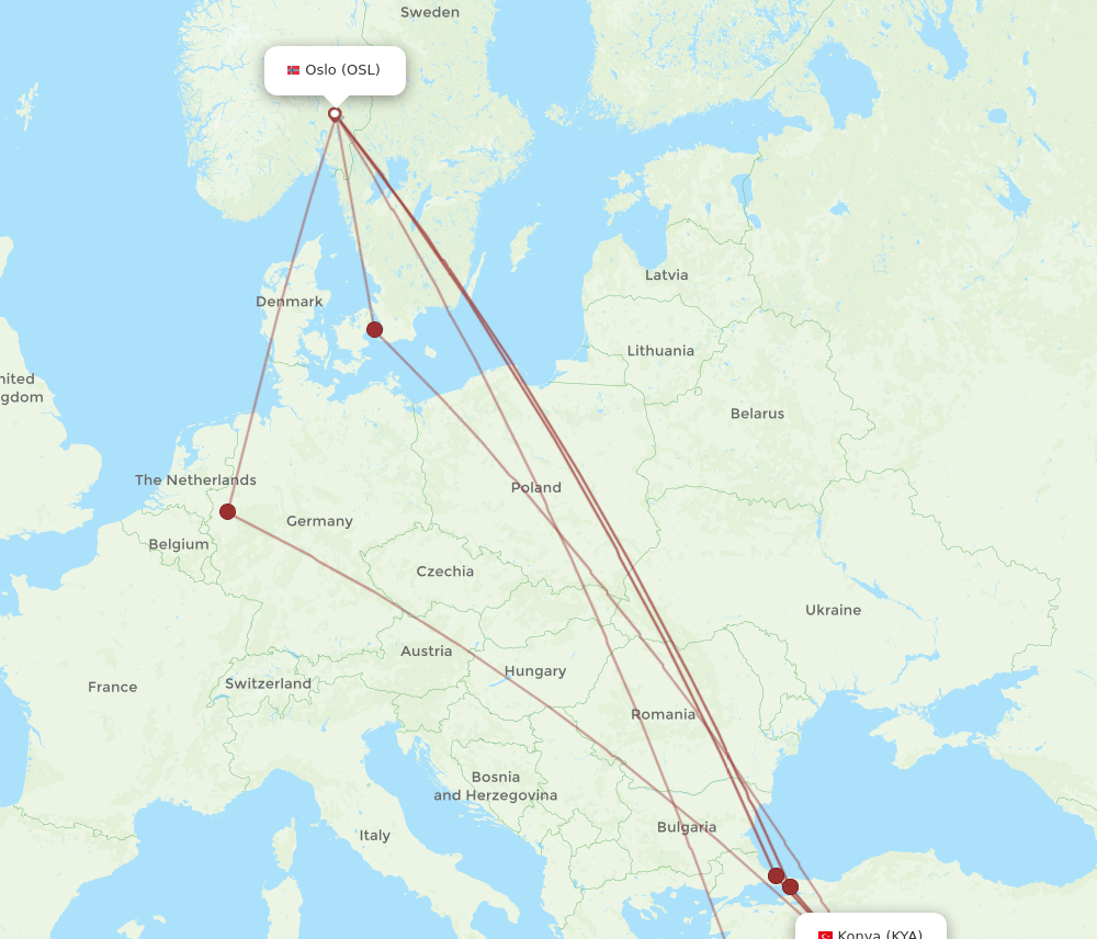 KYA-OSL flight routes