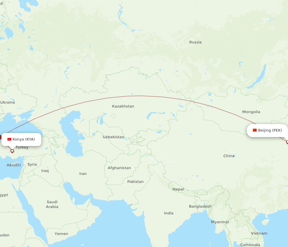 KYA-PEK flight routes