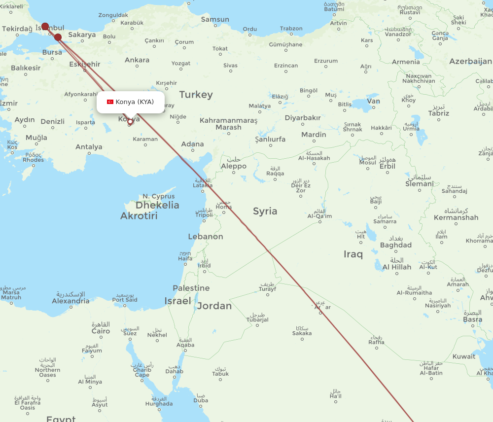KYA to RUH flights and routes map