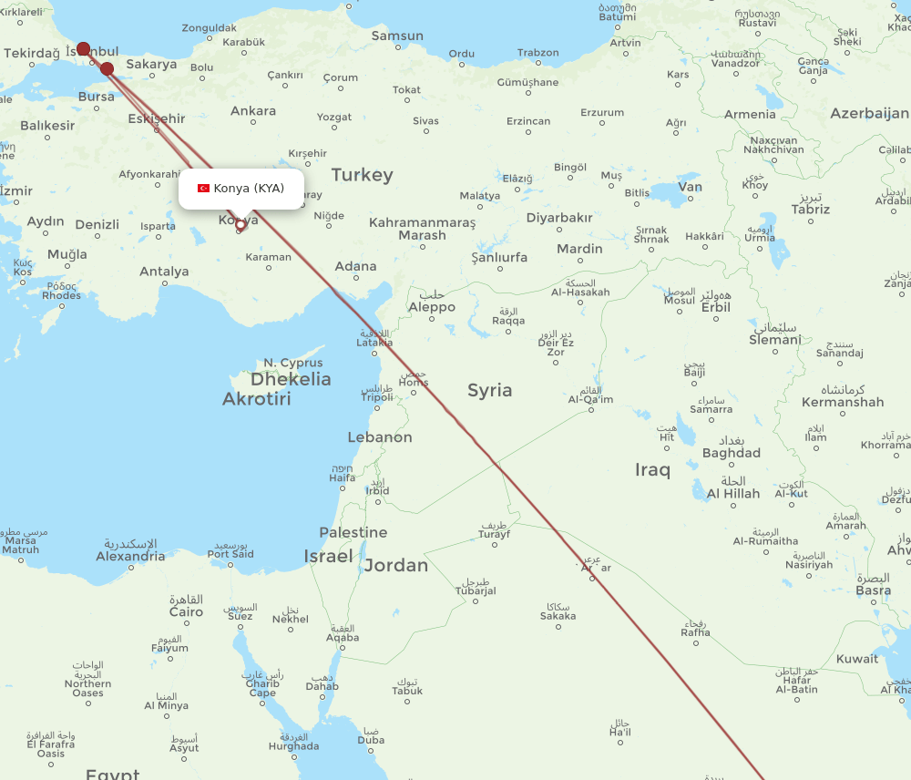 KYA-RUH flight routes